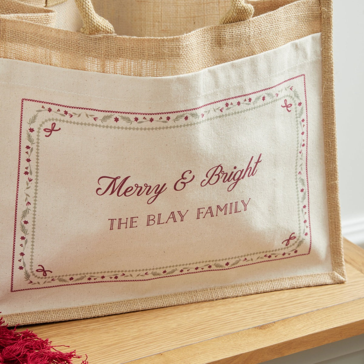Personalised Merry and Bright Hessian Tote
