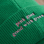 Personalised Beanie Hat with Customisable Slogan in Green