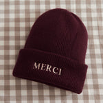 Personalised Slogan Deep Cuff Beanie Hat in Burgundy