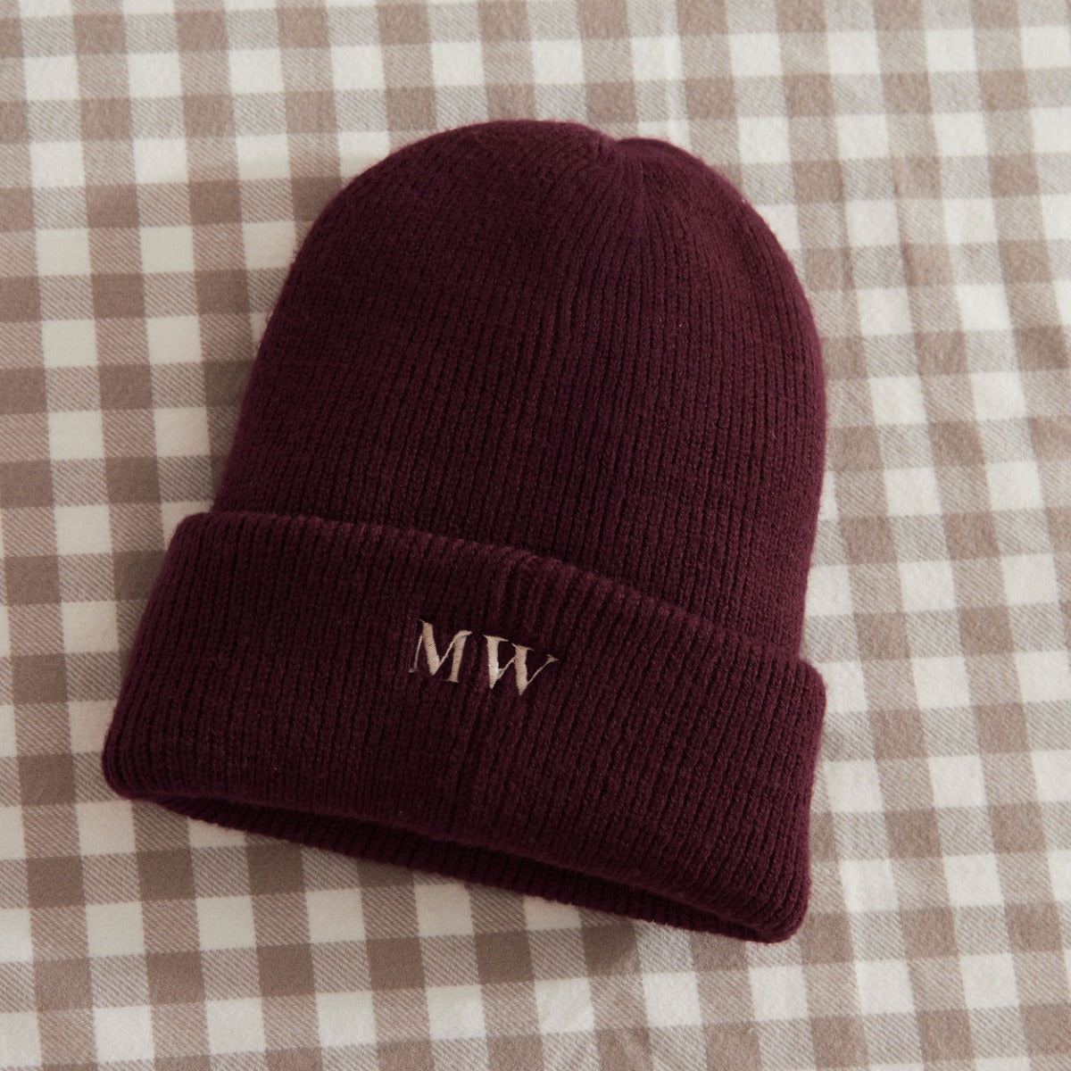 Personalised Slogan Deep Cuff Beanie Hat in Burgundy