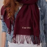 Personalised Slogan Long Burgundy Tassled Scarf