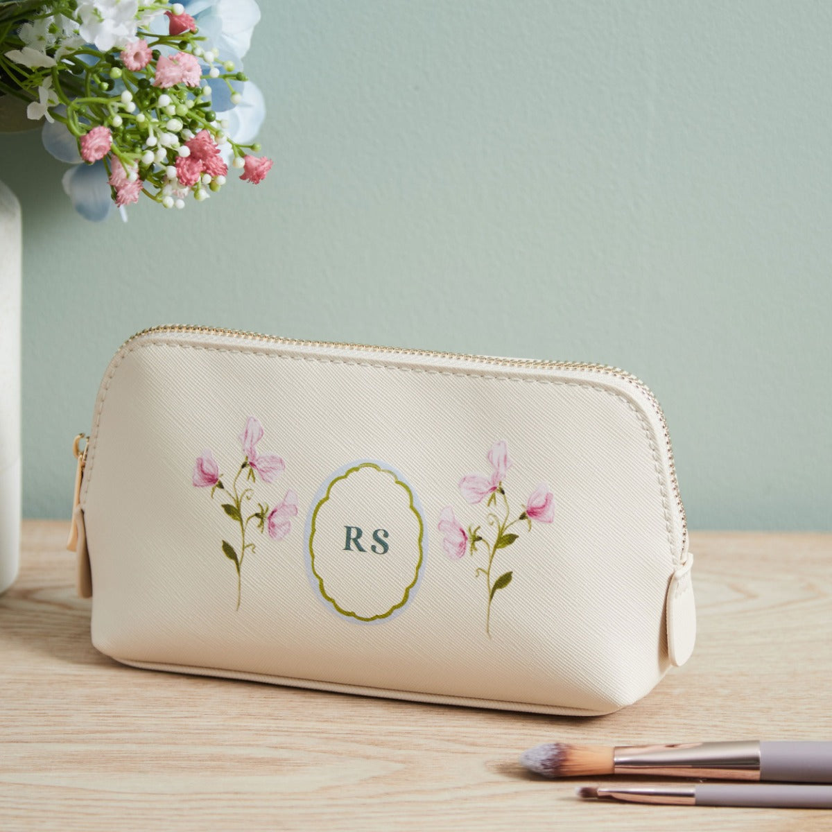 Personalised Oyster Birth flower Make Up Bag