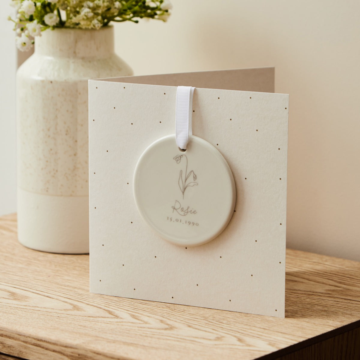 Personalised Birth Flower Ceramic Decoration & Greeting Card