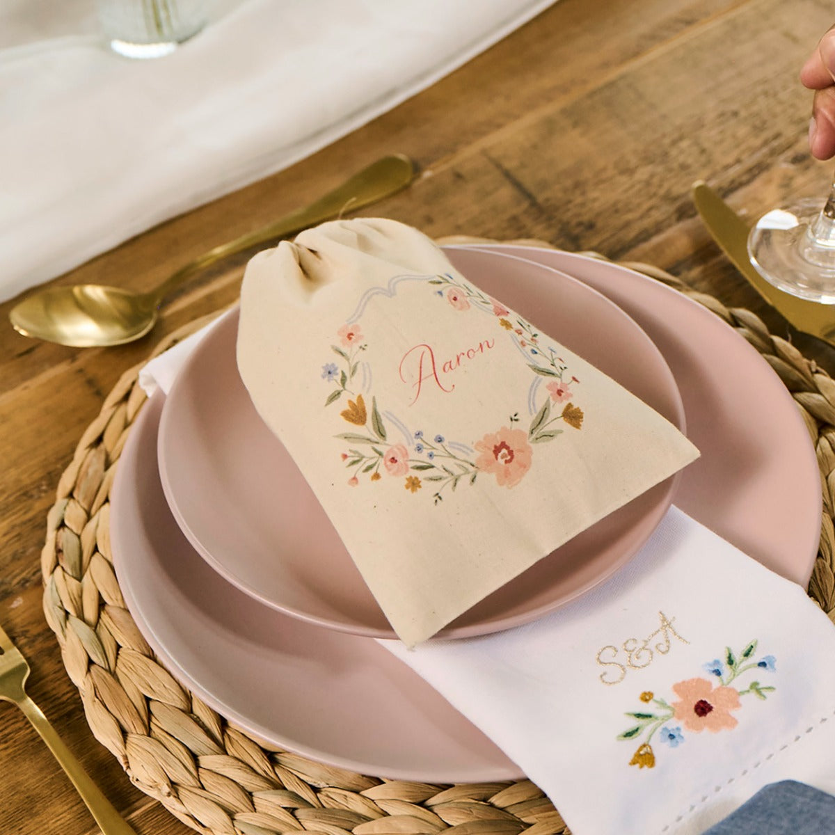 Personalised White Wildflower Embroidered Napkin 