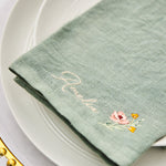 Personalised Wildflower Embroidered Rosemary Linen Napkin