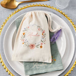 Personalised Wildflower Name Wedding Canvas Favour Gift Bag 