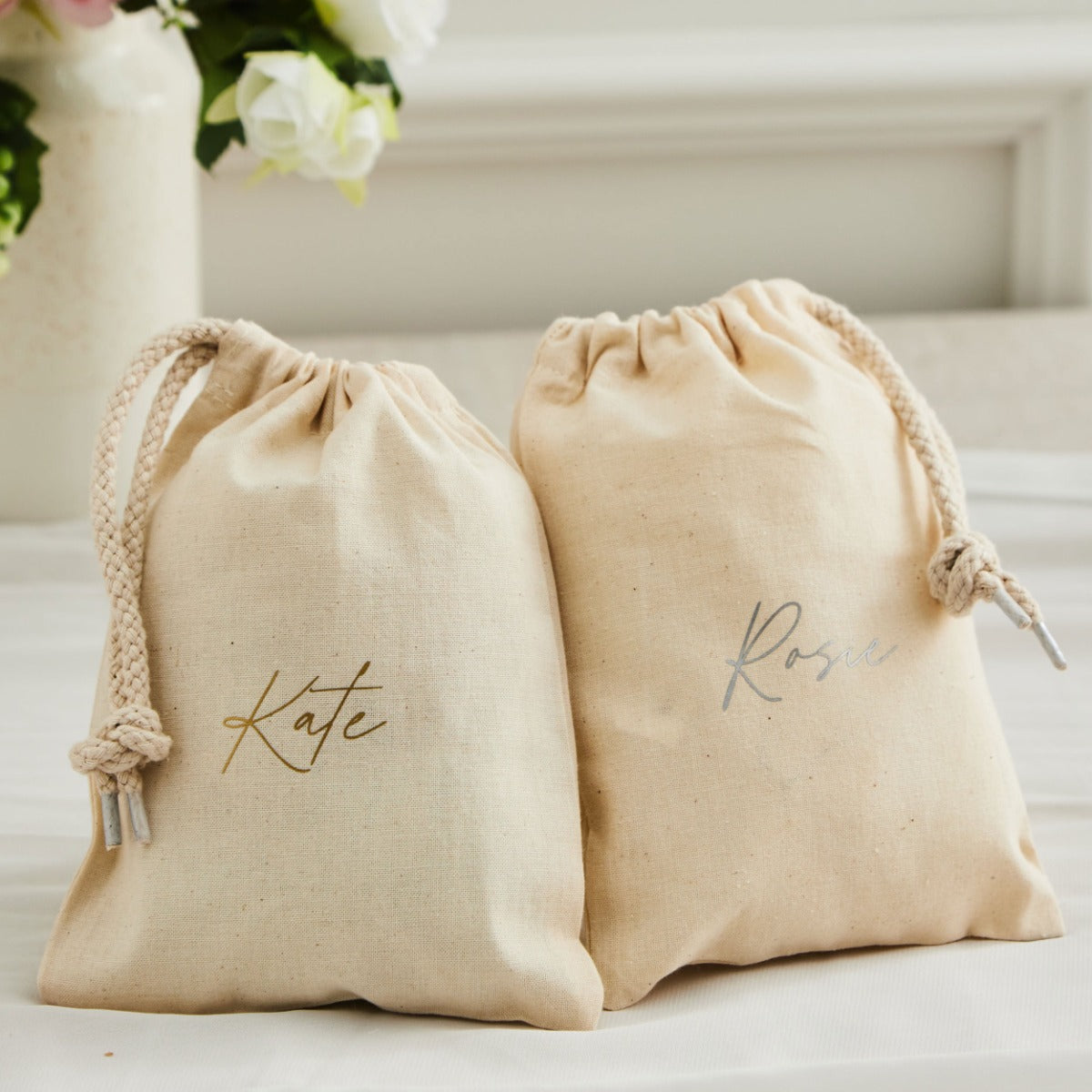 Personalised Script Font Drawstring Gift Bag 