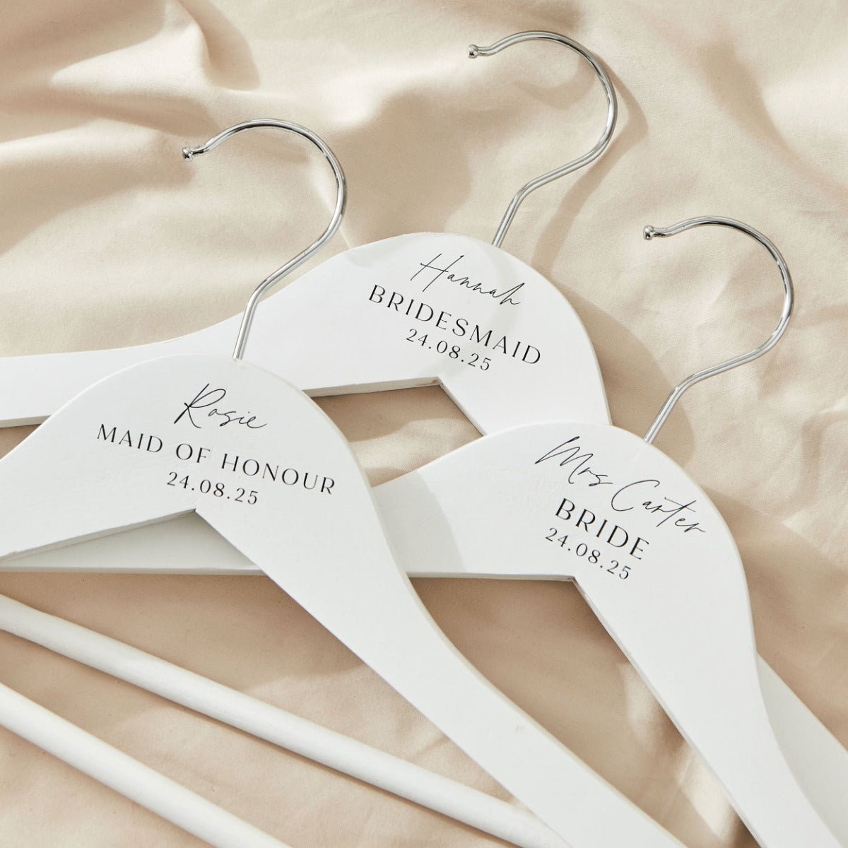 Personalised Black & White Wedding Wooden Coat Hanger in White