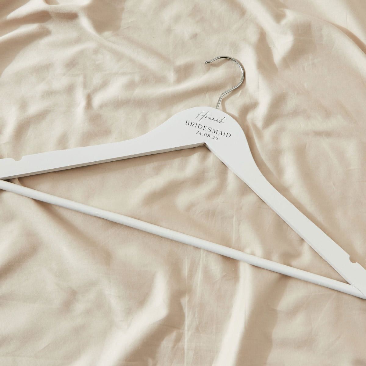 Personalised Black & White Wedding Wooden Coat Hanger in White