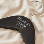 Personalised Black & White Wedding Wooden Coat Hanger in Black