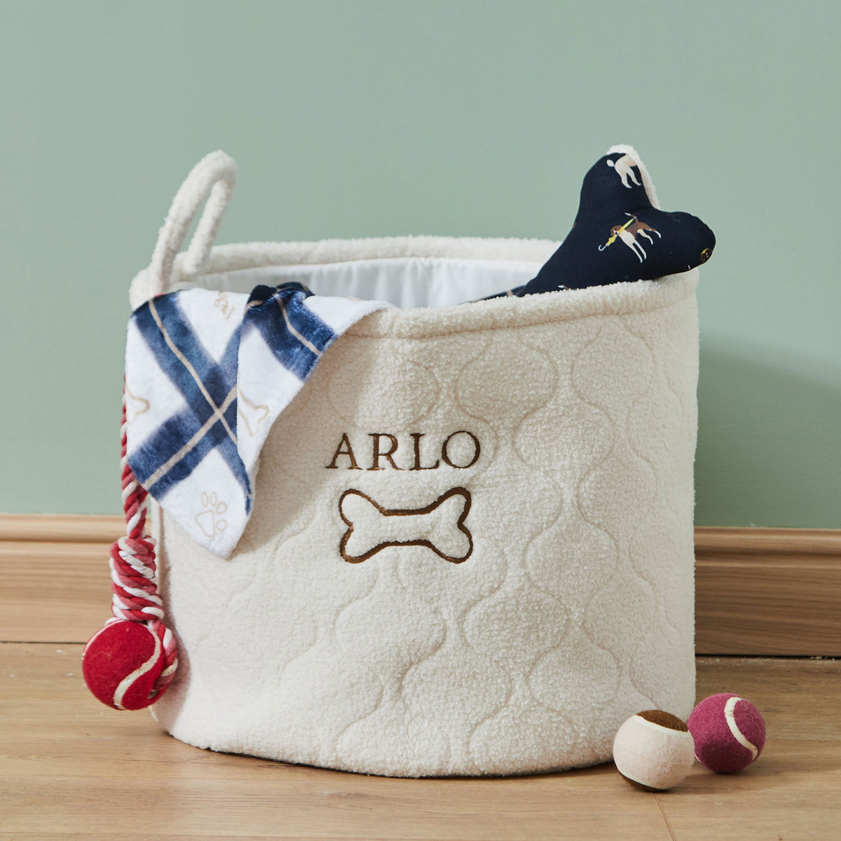 Personalised Boucle Dog Toy Basket
