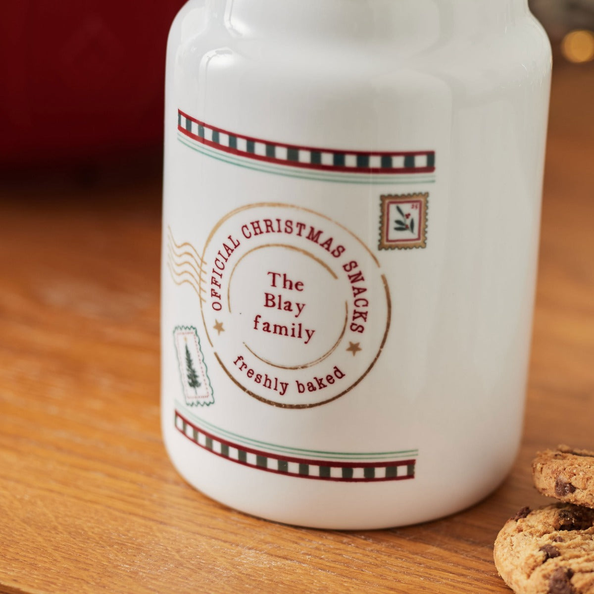 Personalised Postage Stamp Family Christmas Cookie Jar