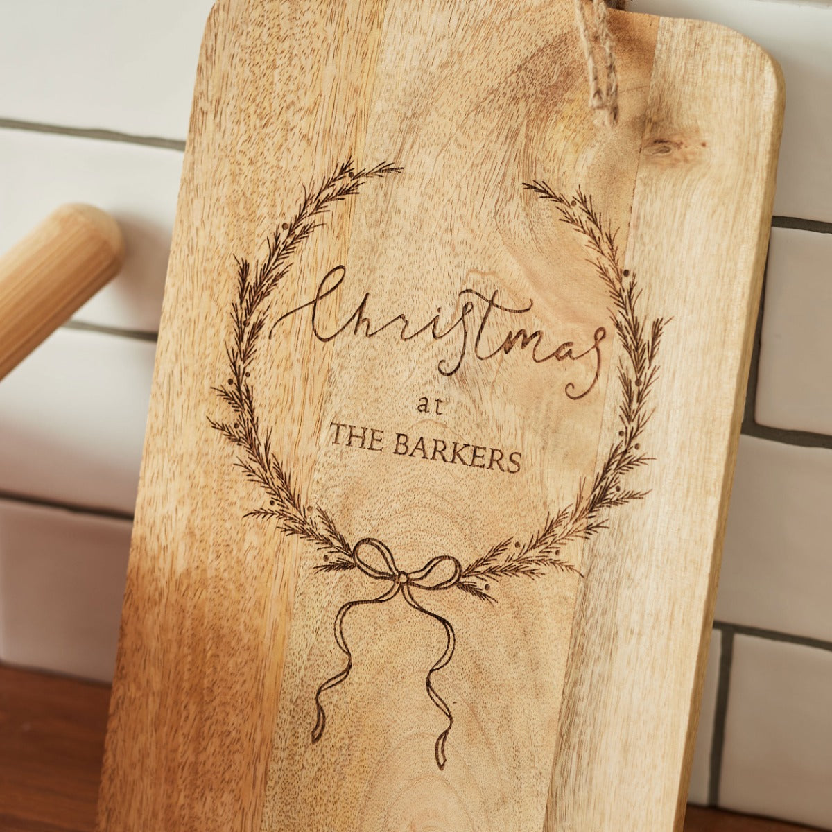 Personalised Engraved 'Christmas At' Wood Serving Board