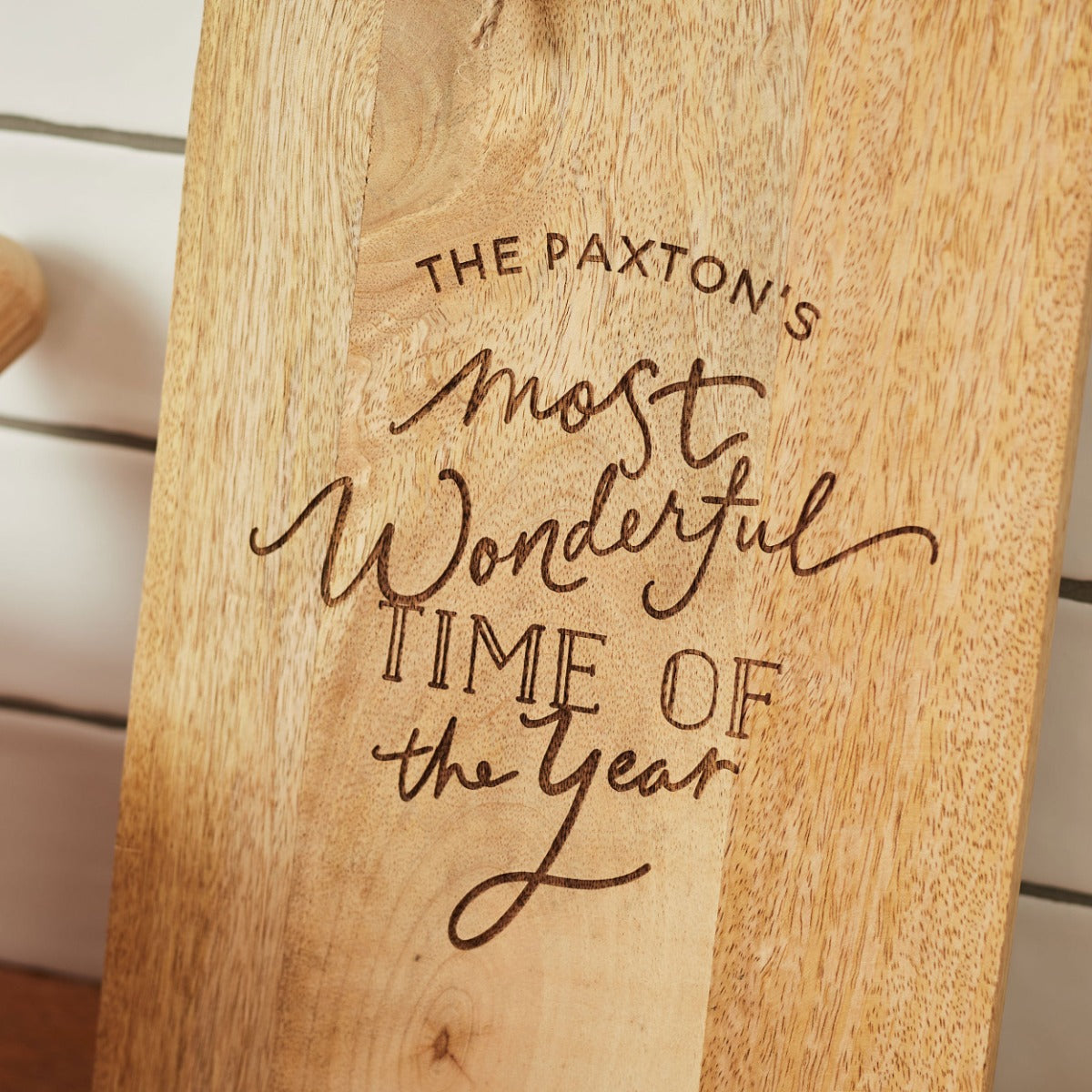 Personalised Engraved 'Wonderful Time' Christmas Wood Serving Board