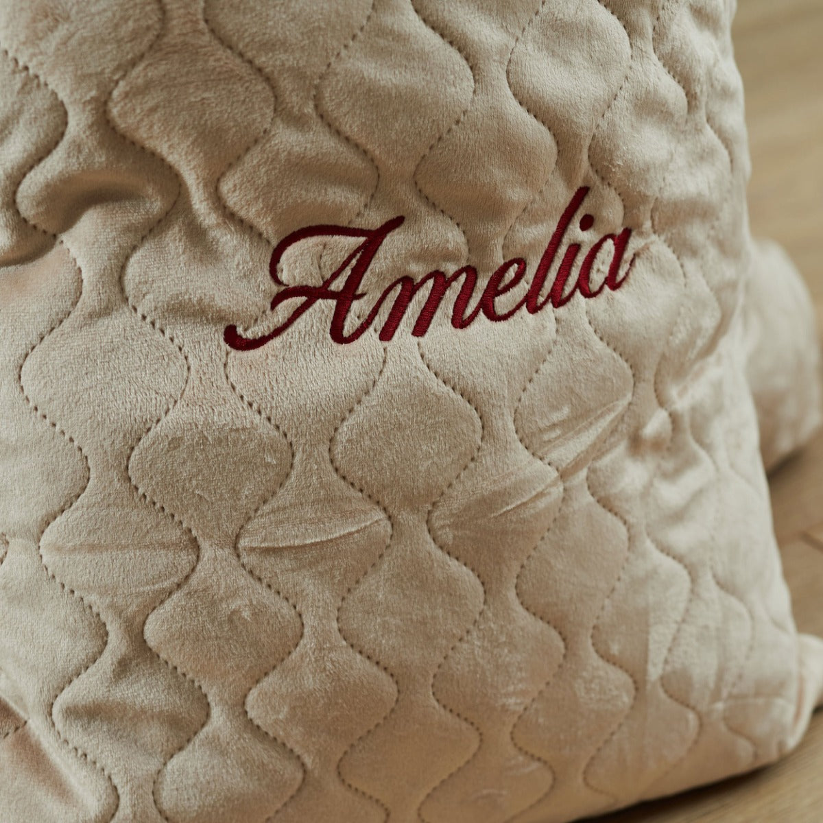 Personalised Oatmeal Embroidered Velvet Sack
