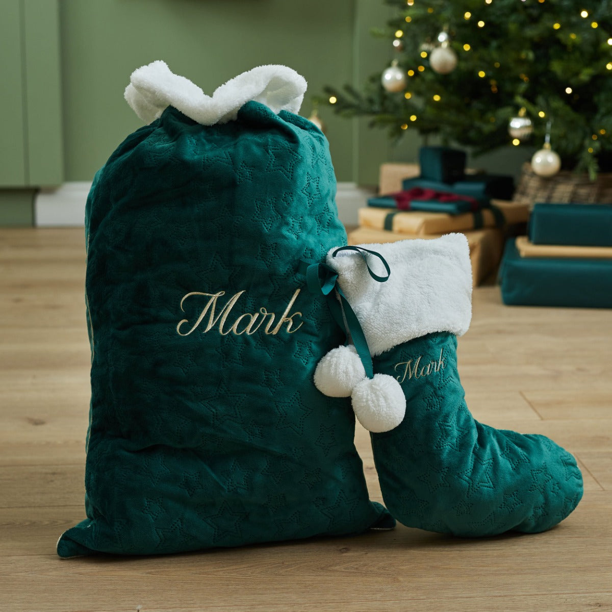 Personalised Green Velvet Stocking