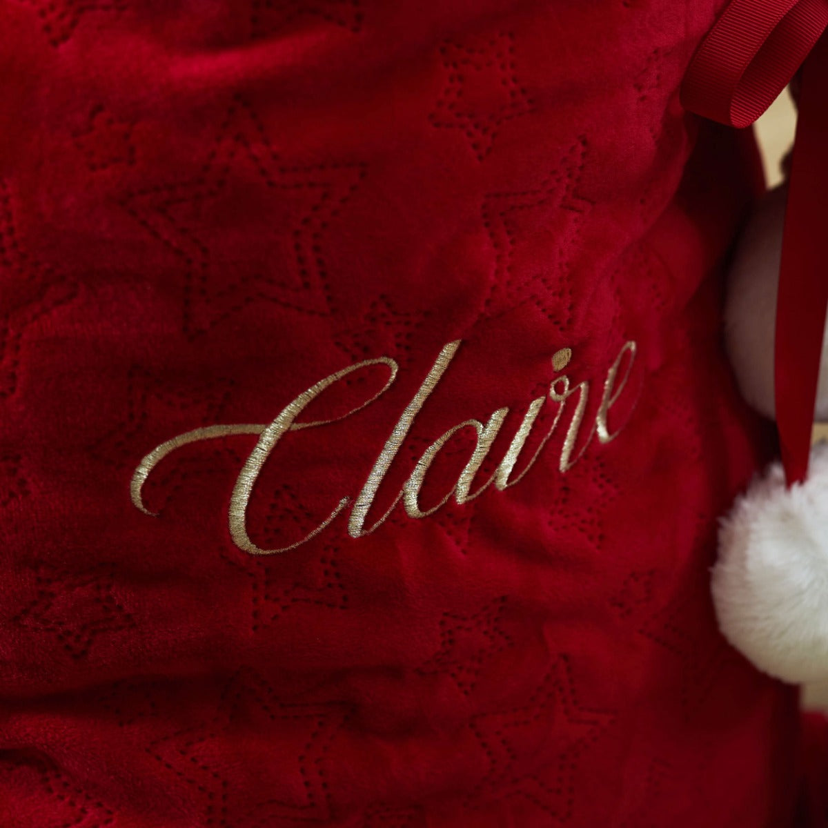 Personalised Embroidered Name Red Velvet Christmas Sack