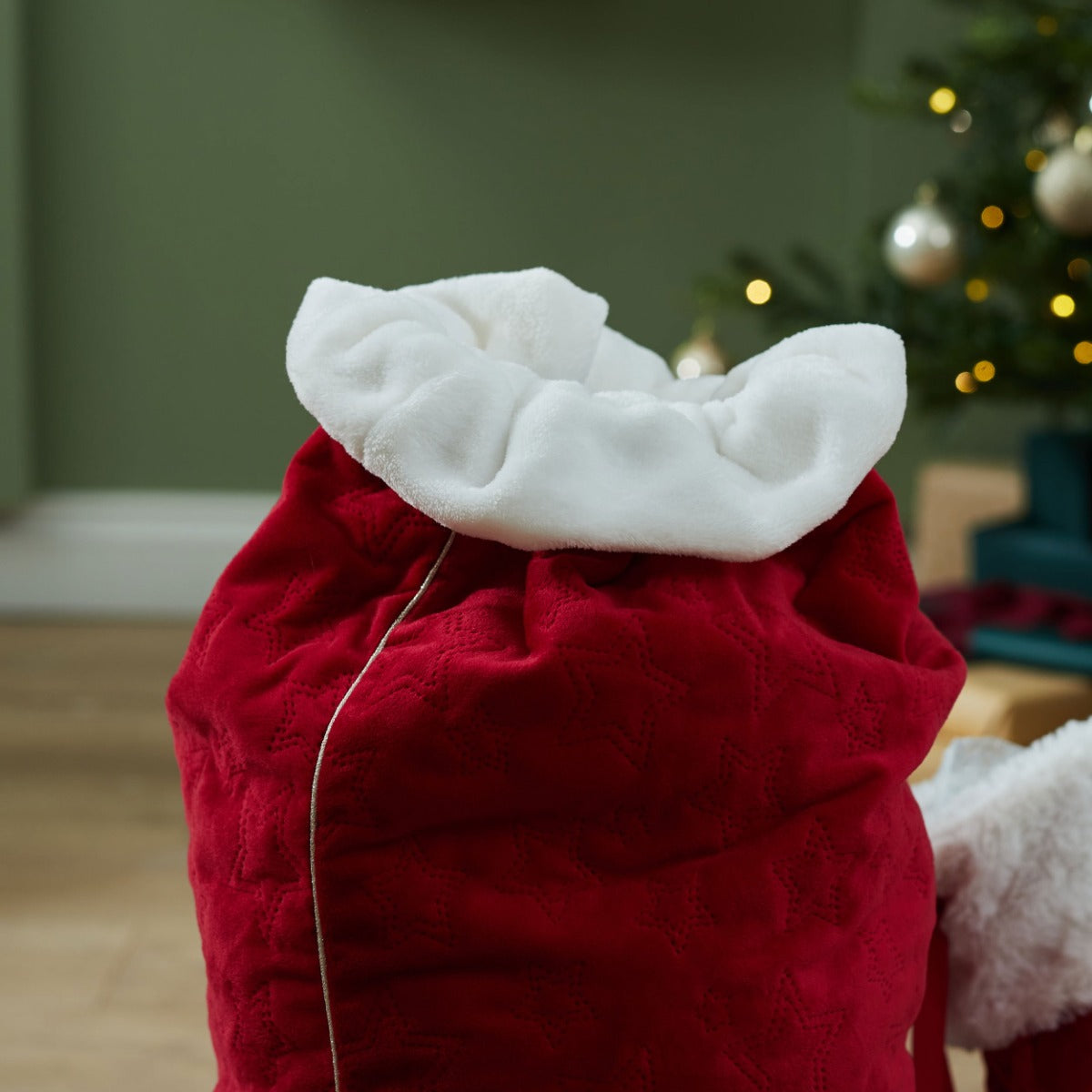 Personalised Embroidered Name Red Velvet Christmas Sack