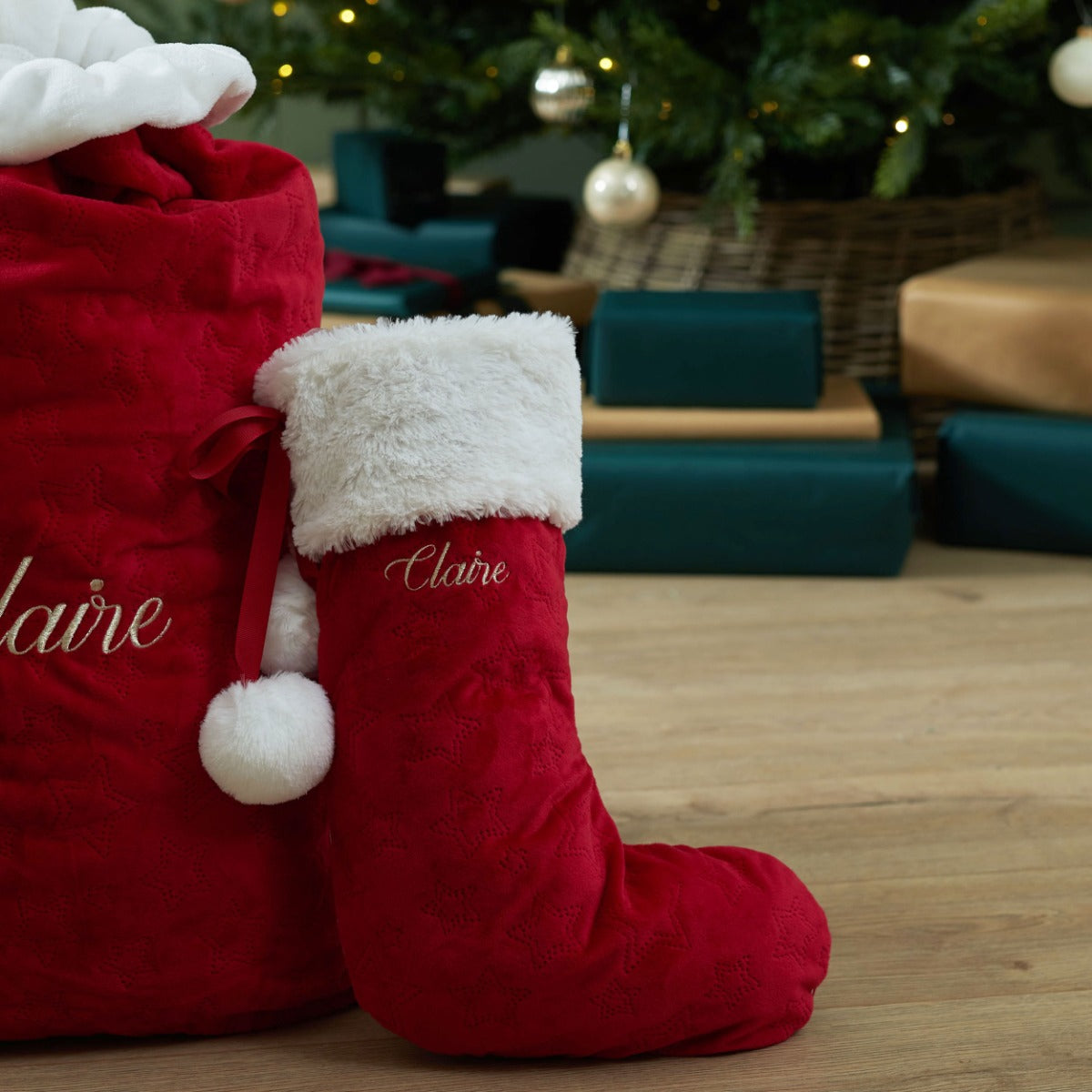 Personalised Embroidered Name Red Velvet Christmas Stocking
