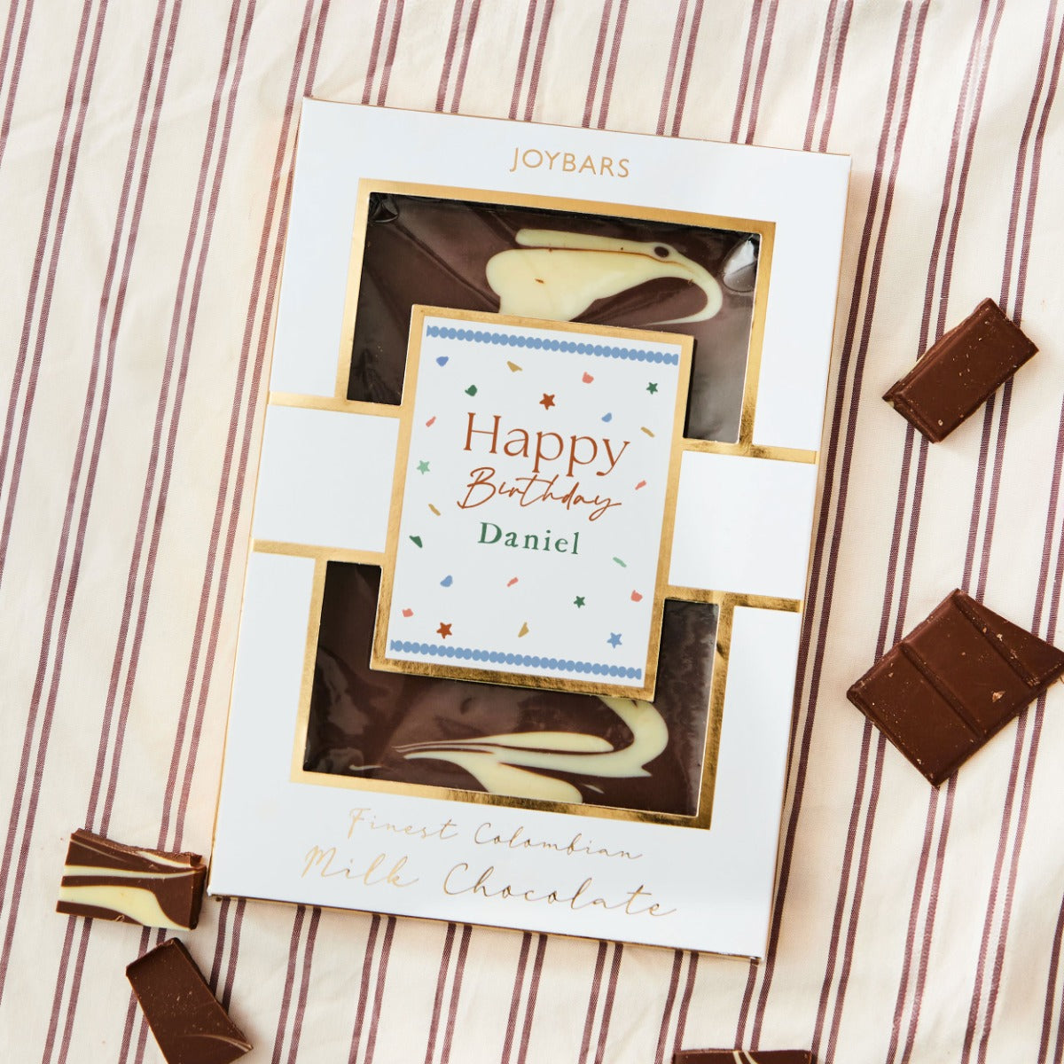 Personalised JoyPots Confetti Happy Birthday Luxury Milk Chocolate Bar