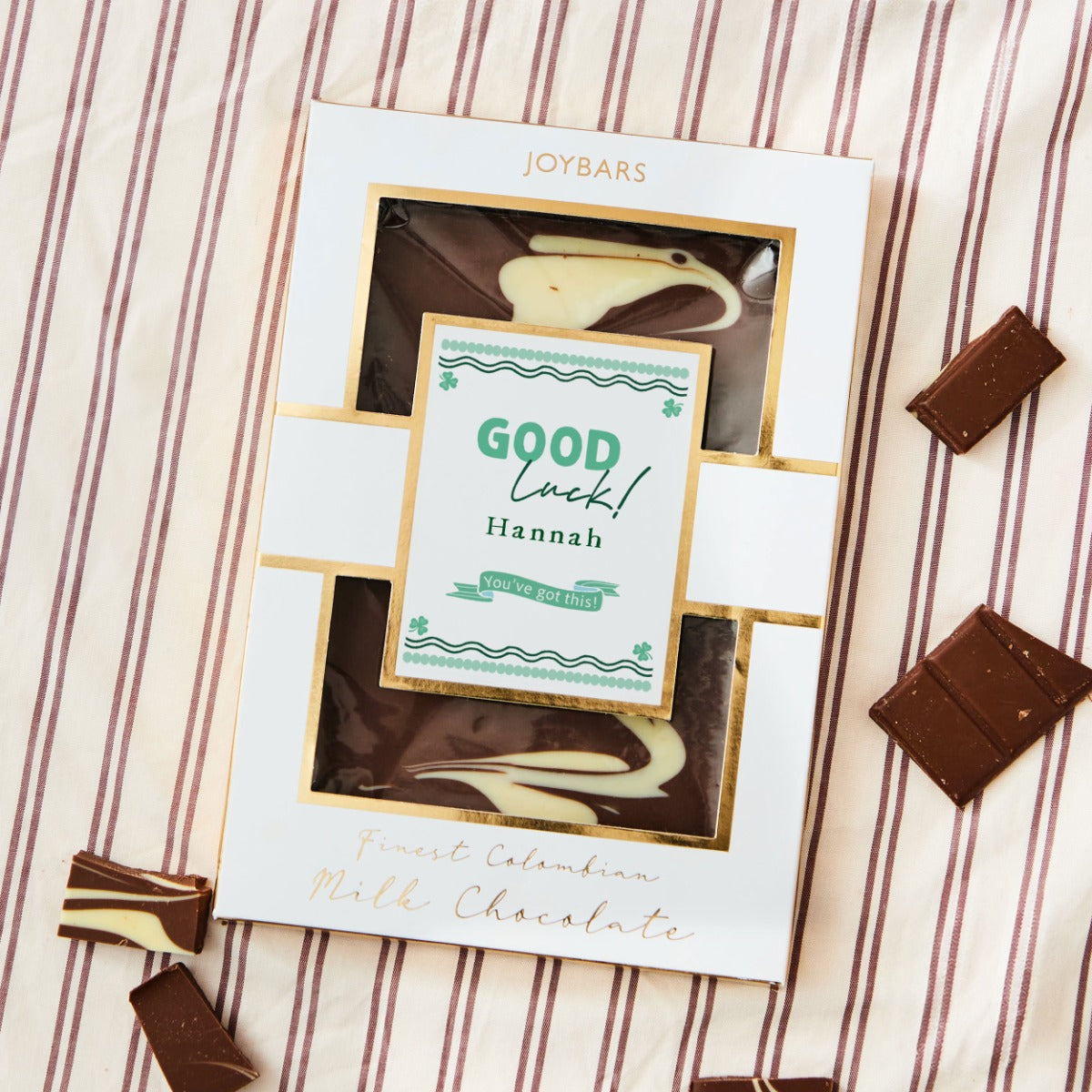 Personalised JoyPots Good Luck Luxury Milk Chocolate Bar