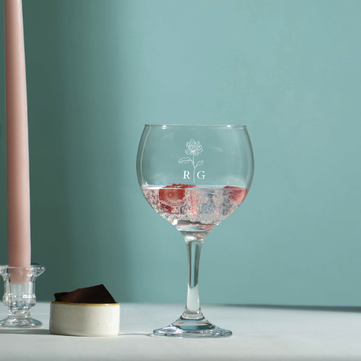 Personalised Initial Gin Glass with Engraved Birth Flower
