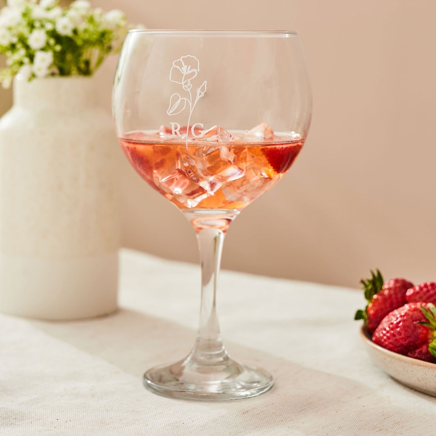 Personalised Initial Gin Glass with Engraved Birth Flower