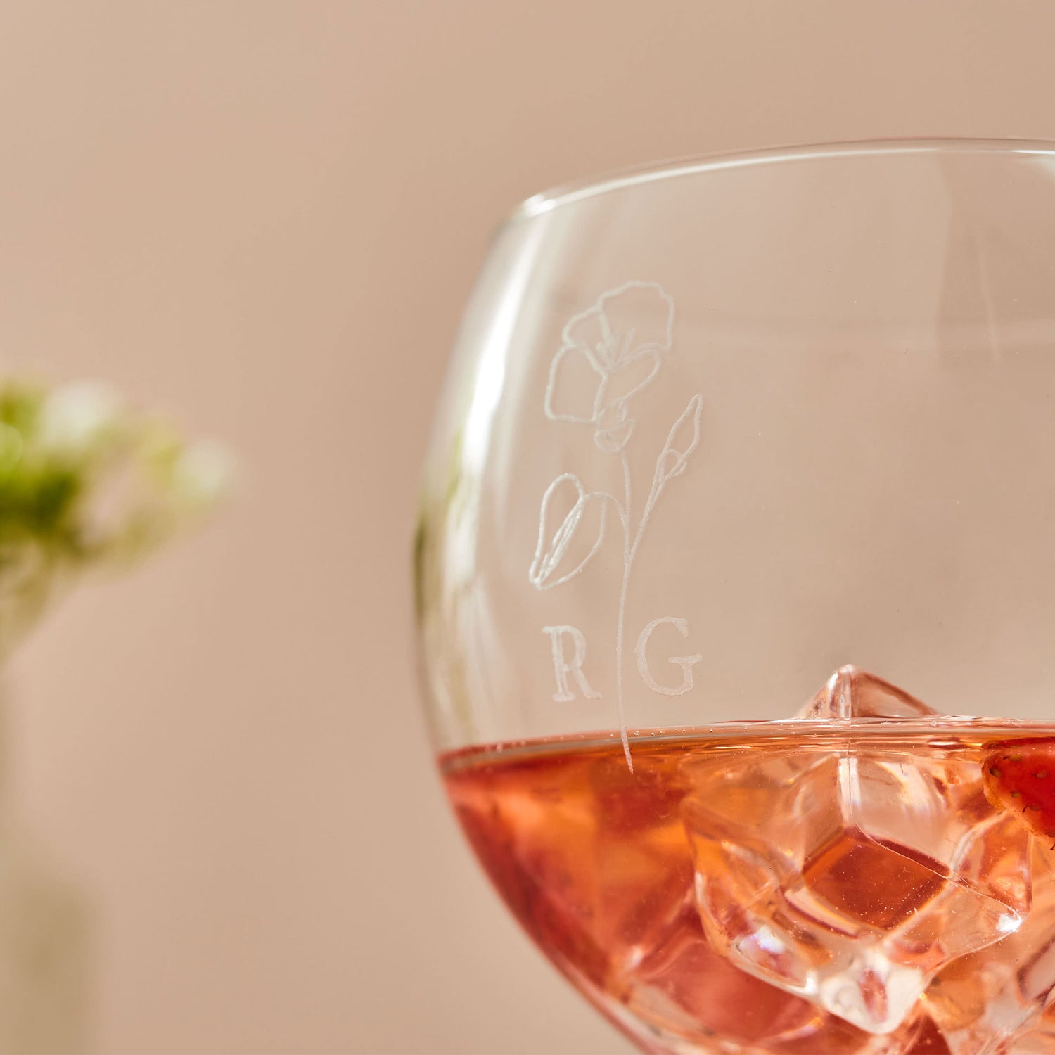 Personalised Initial Gin Glass with Engraved Birth Flower