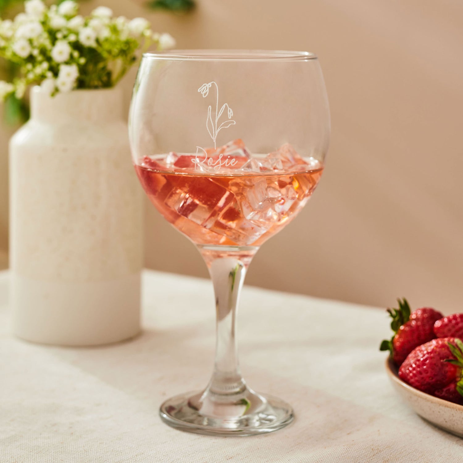 Personalised Name Gin Glass with Engraved Birth Flower
