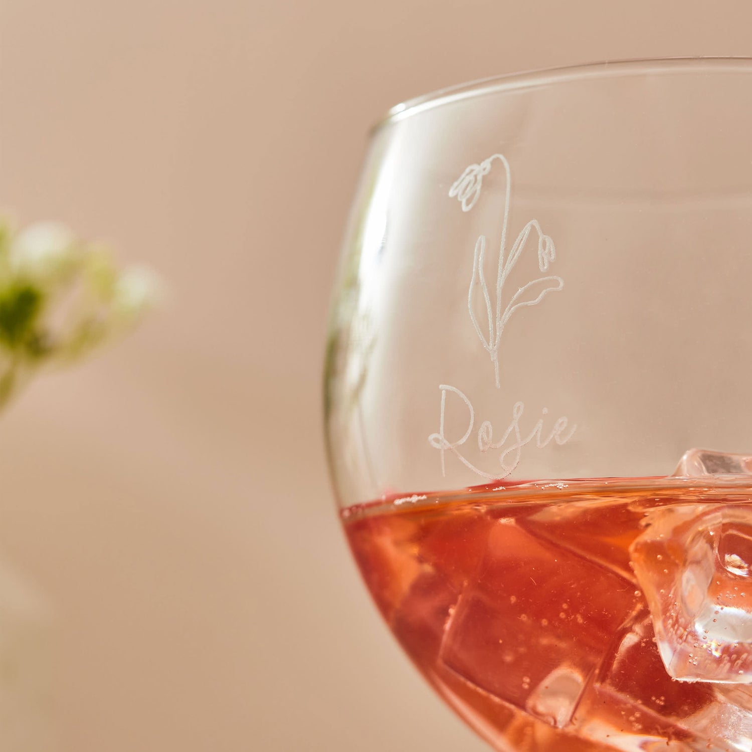 Personalised Name Gin Glass with Engraved Birth Flower