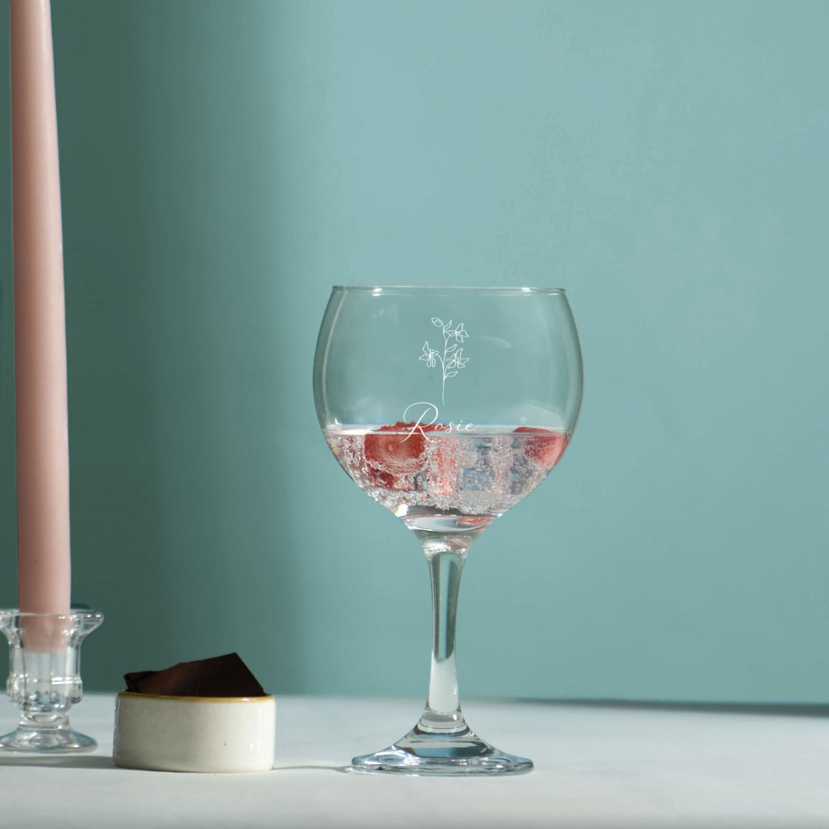 Personalised Name Gin Glass with Engraved Birth Flower