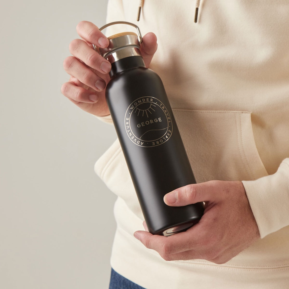 Personalised Black Adventure Travel Drinks Bottle