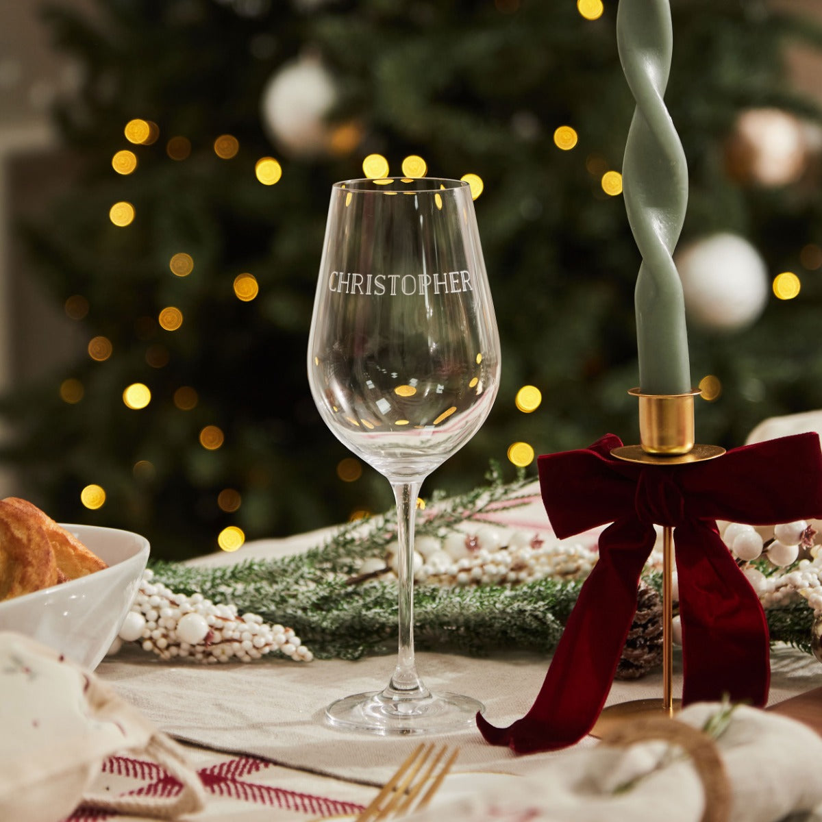Personalised Inline Font White Wine Glass 