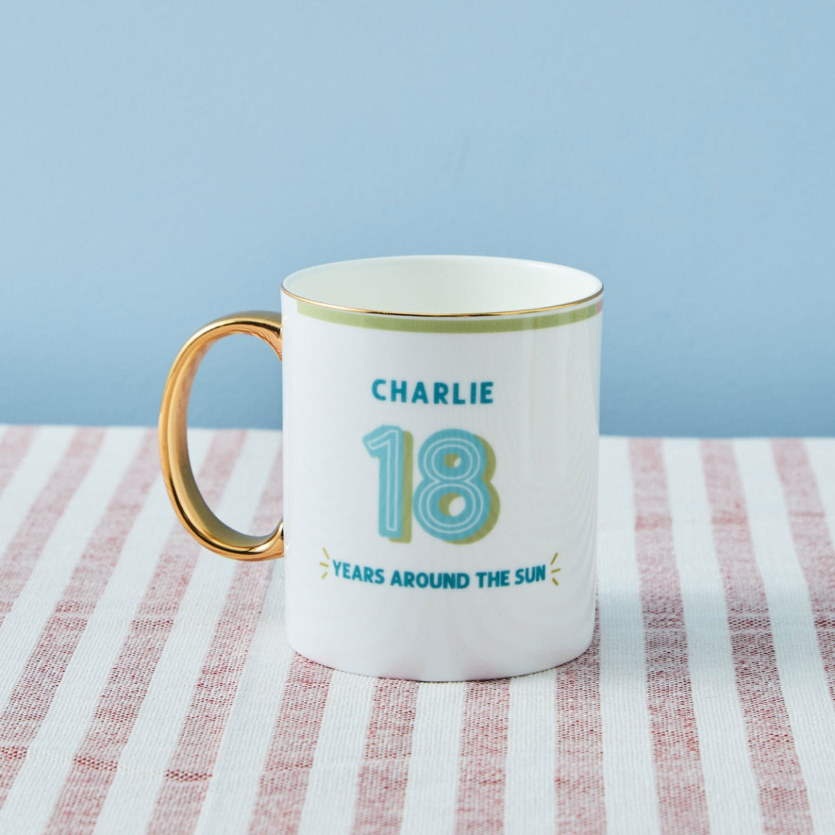 Personalised Modern Milestone 18th Birthday Golden Handle Fine China Mug