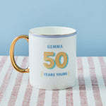 Personalised Modern Milestone 50th Birthday Golden Handle Fine China Mug