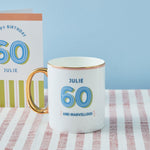 Personalised Modern Milestone 60th Birthday Golden Handle Fine China Mug