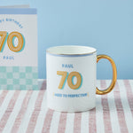Personalised Modern Milestone 70th Birthday Golden Handle Fine China Mug
