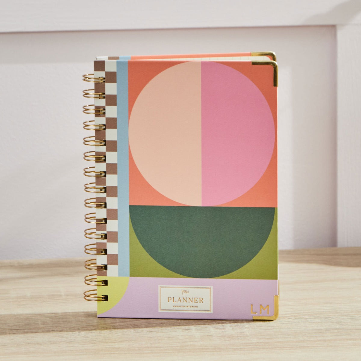 Personalised Undated Geometric Check Colourful Planner