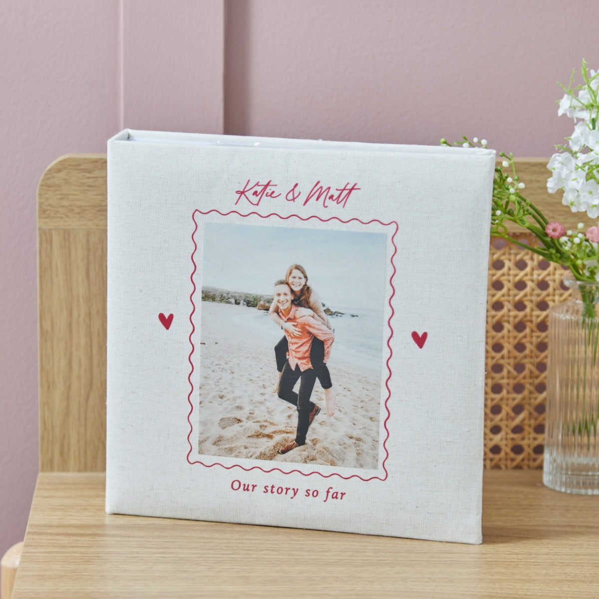 Personalised Our Story Heart Linen Photo Album