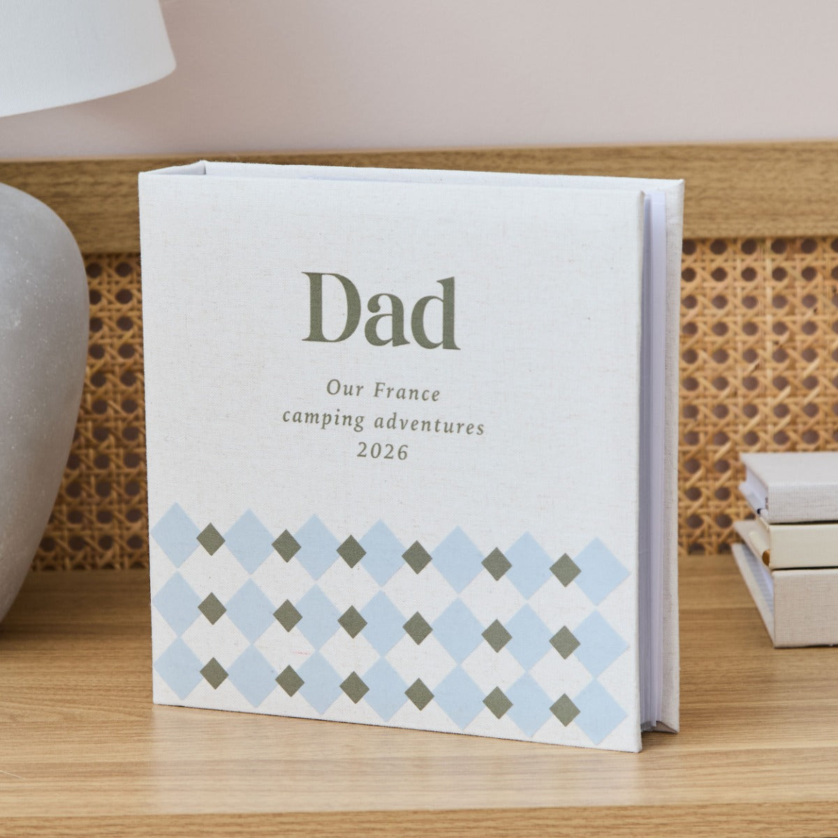 Personalised Blue Checkered Father's Day Linen Photo Album