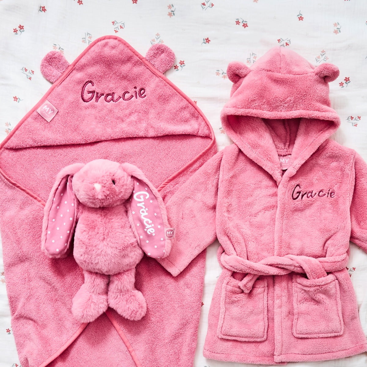 Personalised Peony Pink Splash, Snuggle & Cuddle Gift Set 