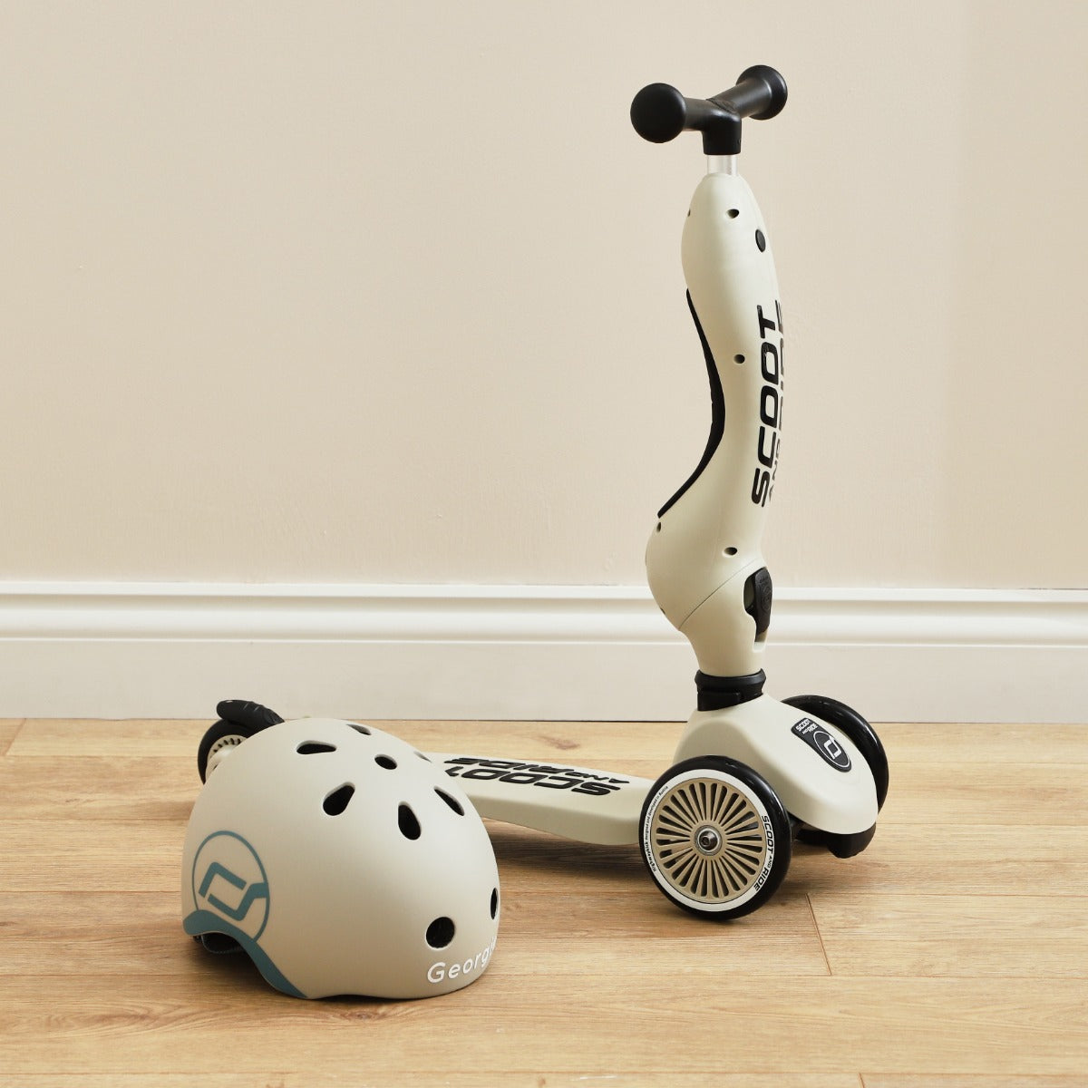 Personalised Scoot and Ride Grey Highway Kick 1 Scooter & Helmet Gift Set