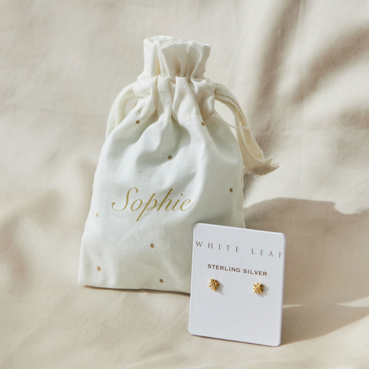 Gold Plated Sterling Silver Crystal Star Stud Earrings & Personalised Gift Pouch
