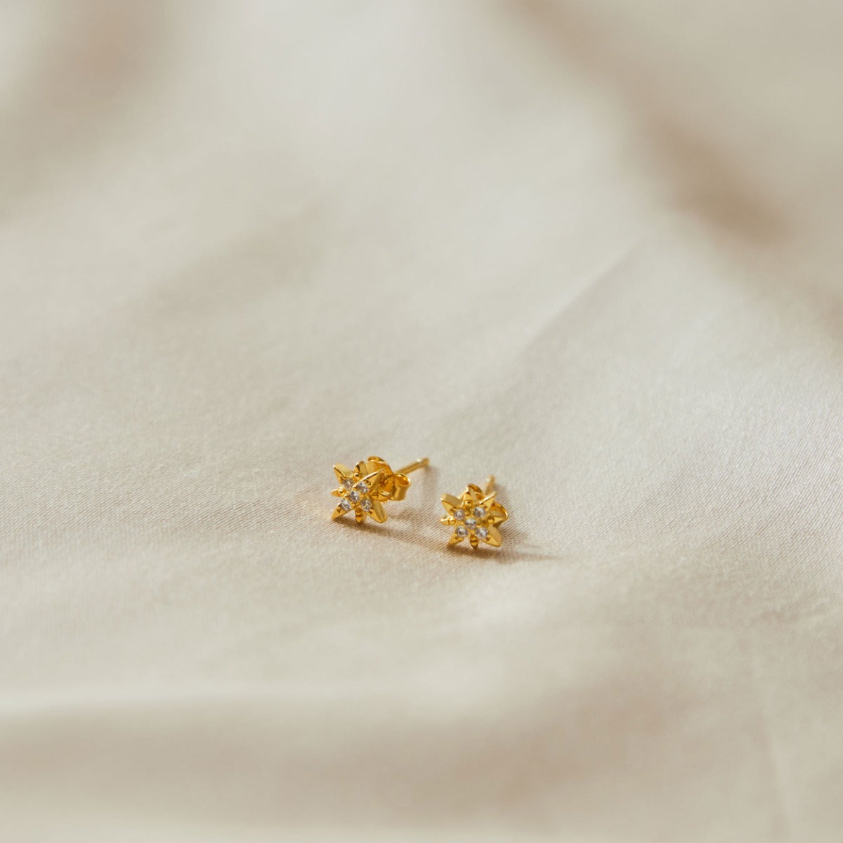 Gold Plated Sterling Silver Crystal Star Stud Earrings & Personalised Gift Pouch