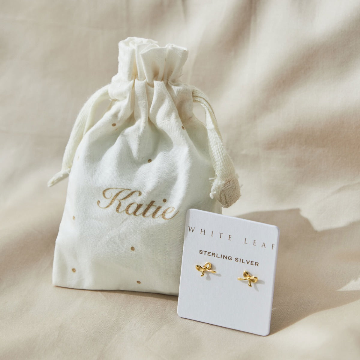 Gold Plated Sterling Silver Little Bow Stud Earrings & Personalised Gift Pouch