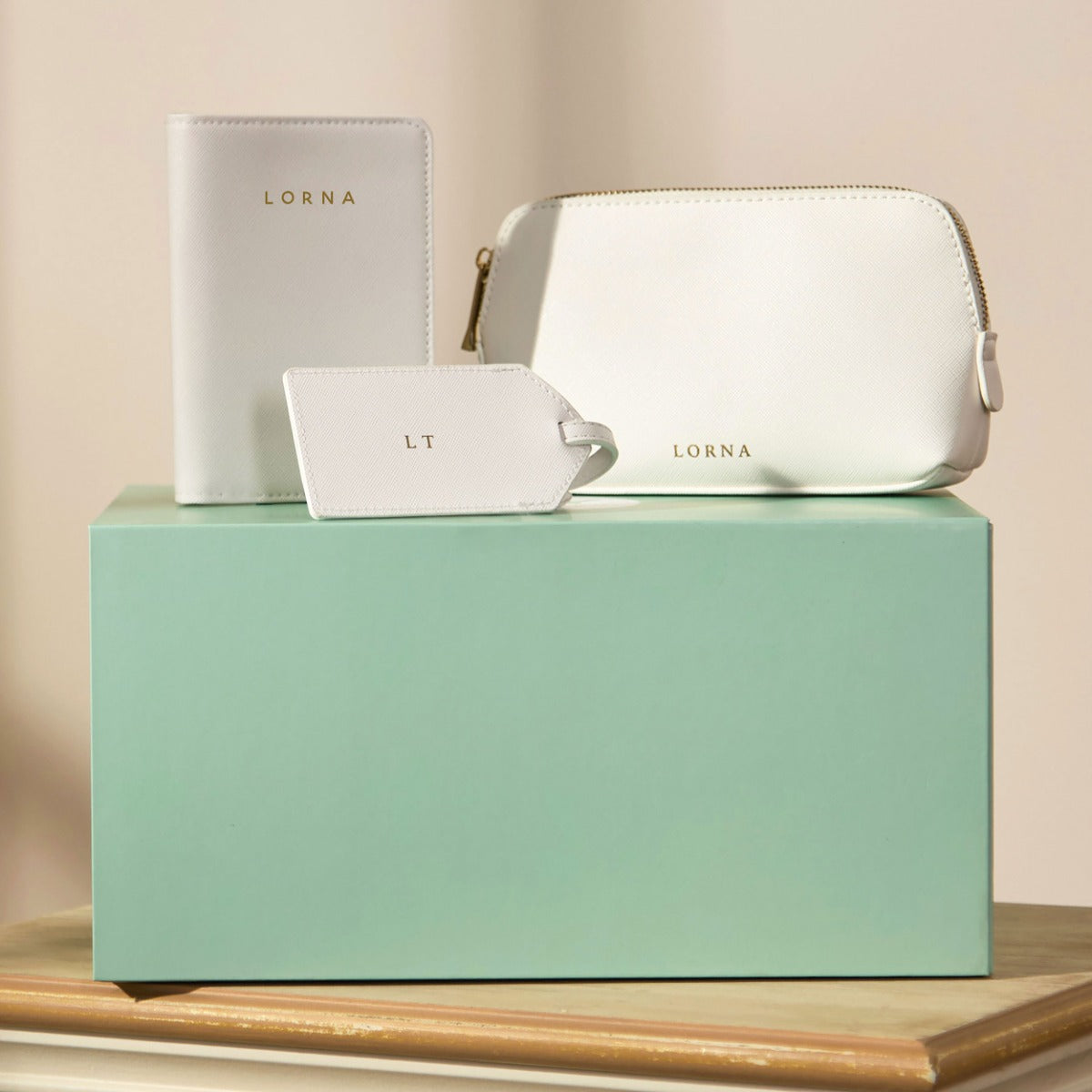 Personalised White Passport & Cosmetic Bag Travel Gift Set