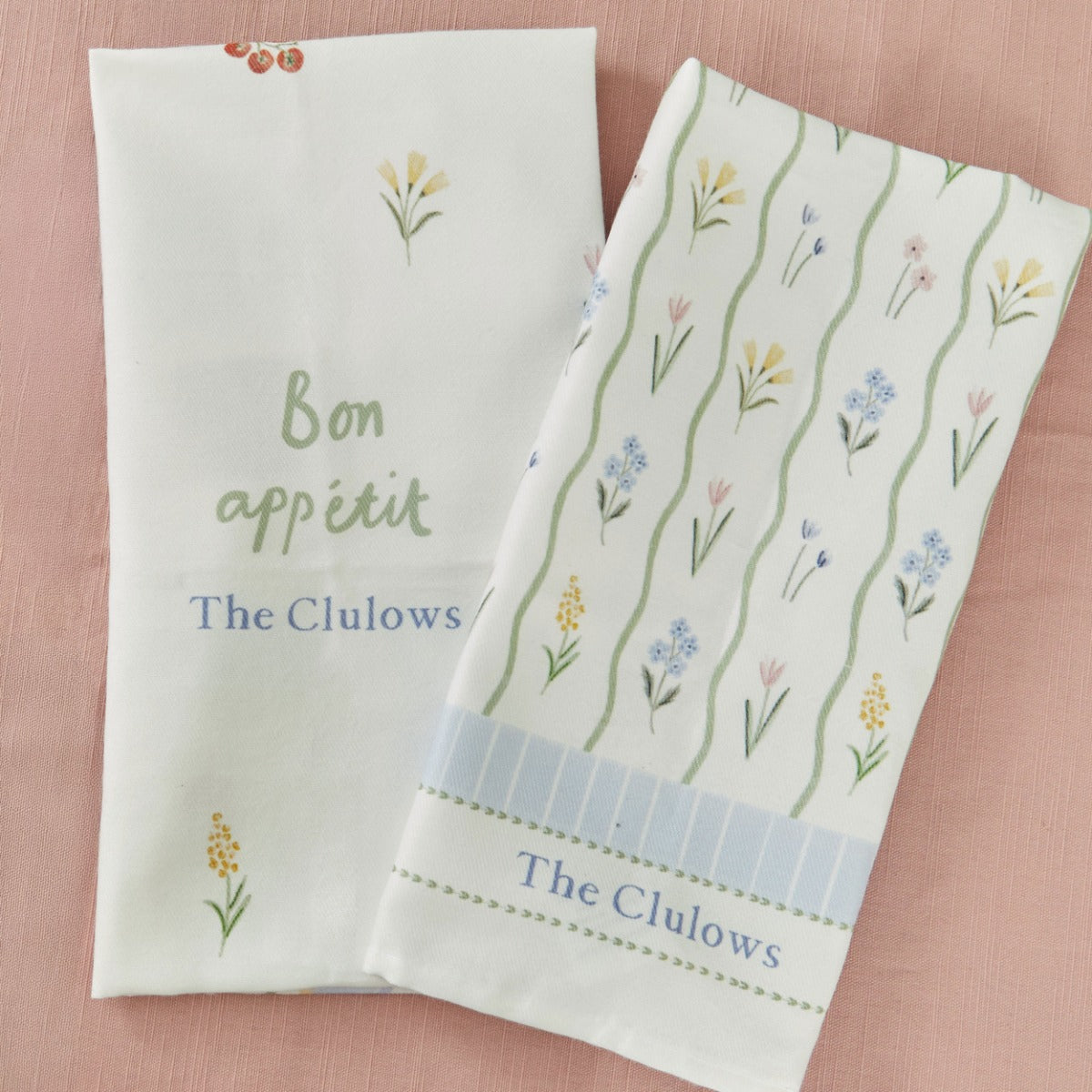 Personalised Set of Two Spring Floral Tea Towels