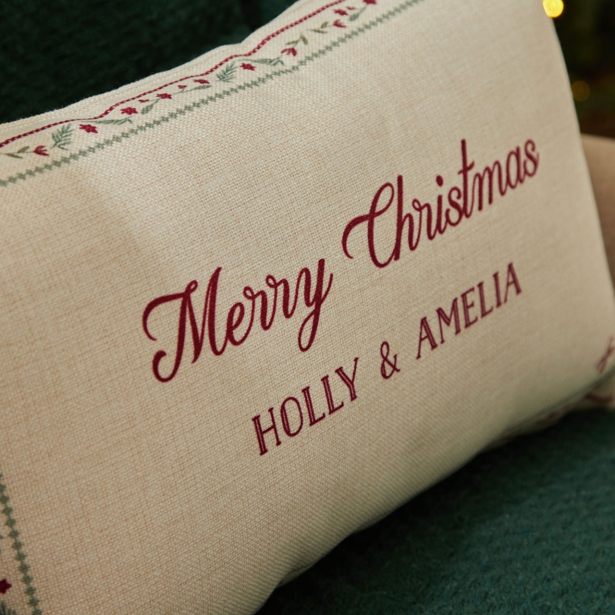 Personalised Linen Merry Christmas Cushion 