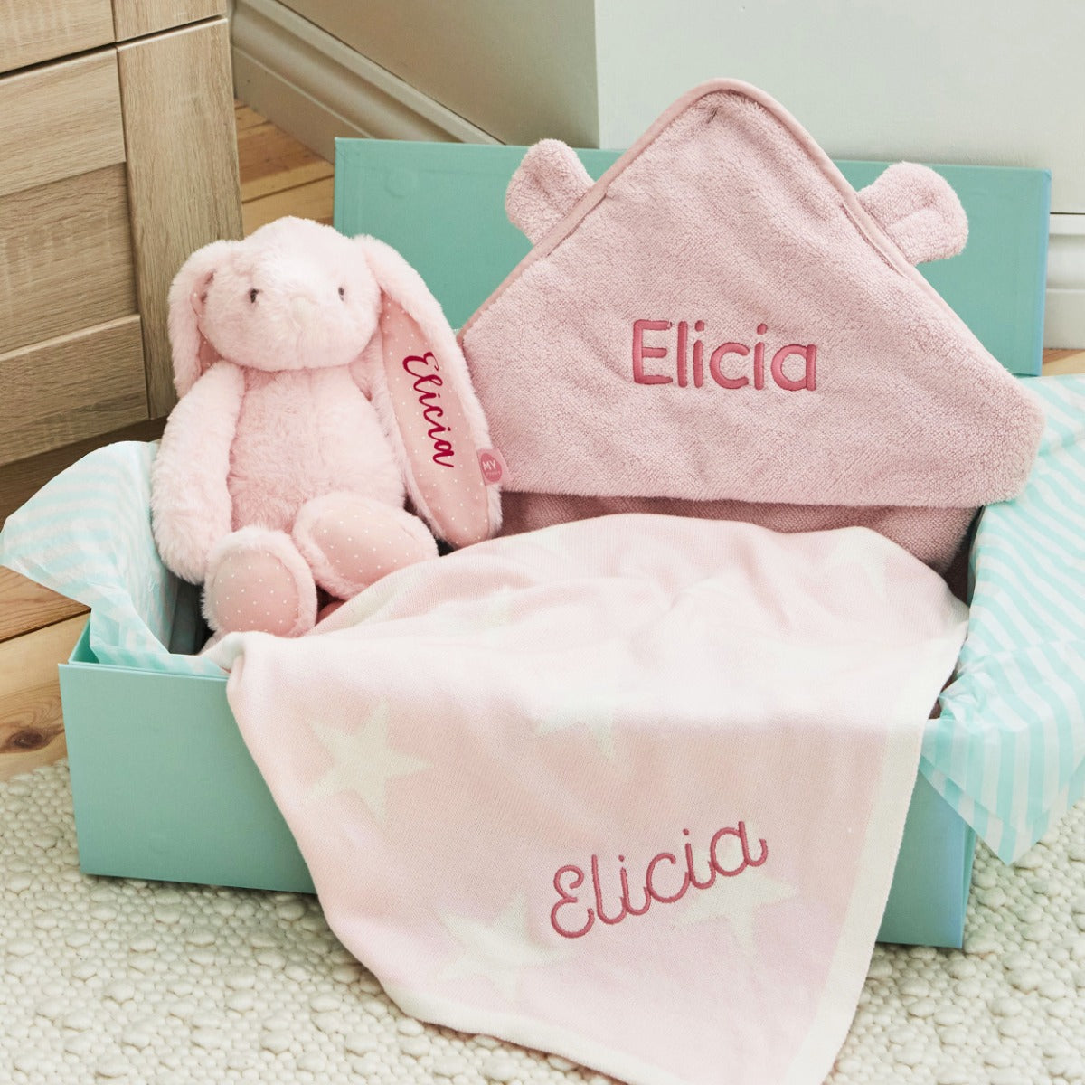Personalised New Baby Essentials Gift Set - Pink