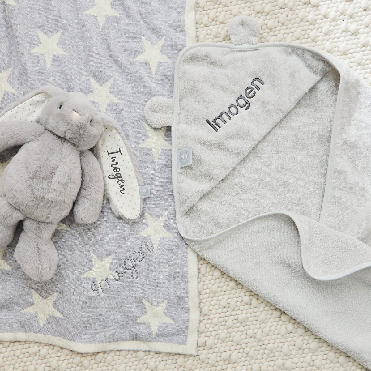 Personalised Grey New Baby Essentials Gift Set